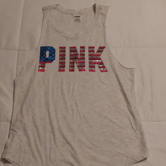 Victoria's Secret PINK Patriotic Sequin spell out muscle tank M 4th of July - Picture 1 of 4